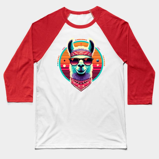 Retro Llama - Vintage Llama Baseball T-Shirt by JessArty